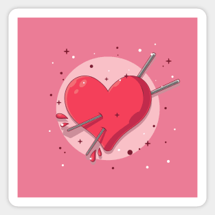 Heart pierced by korean chopsticks Sticker